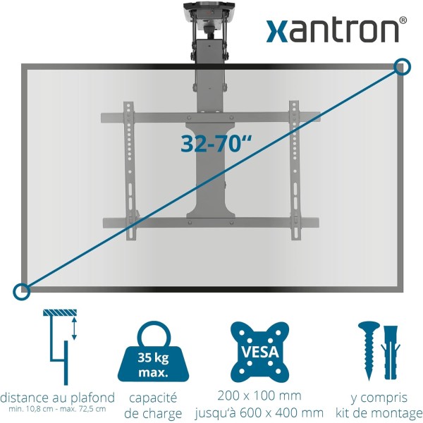 Support plafond motorisé électrique pour TV 32-70" - Xantron DEHA-600E