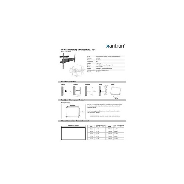 Support mural mobile ultraplat pour écran 37-70", Xantron SLIMLINE-600